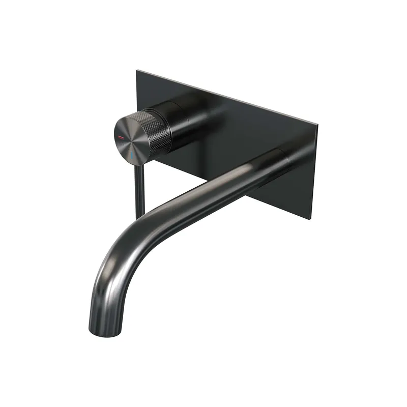 Flitsaanbieding Brauer Gunmetal Carving Inbouw Wastafelmengkraan met Gebogen Uitloop & Afdekplaat - Model A1 - Geribbeld Hendel Links - PVD - PVD - Geborsteld Gunmetal