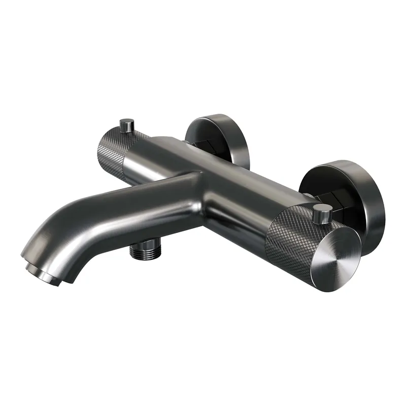 Koopje Brauer Gunmetal Carving Opbouw Thermostatisch Bad/Douchekraan - Geribbeld Draaiknoppen - PVD - Geborsteld Gunmetal