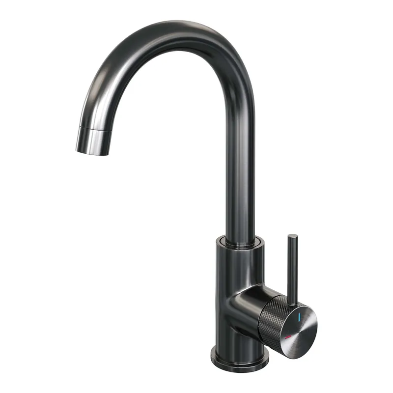 Brauer Gunmetal Carving Opbouw Wastafelmengkraan met Draaibare Ronde Uitloop - Model A - Hoog - Geribbeld Hendel - PVD - PVD - Geborsteld Gunmetal Tijdelijk Beschikbaar