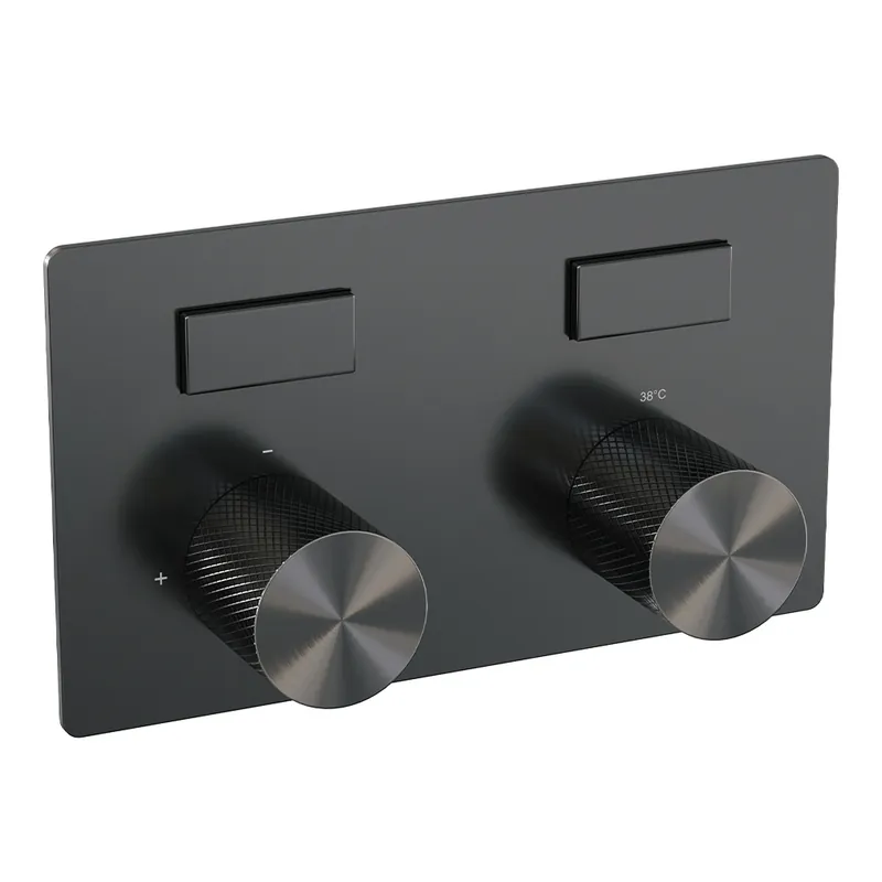 Brauer Gunmetal Carving Thermostatisch Inbouwkraan met 2-Weg Omstel - 2 Drukknoppen & 2 Draaiknoppen - PVD - Geborsteld Gunmetal Hete Deal