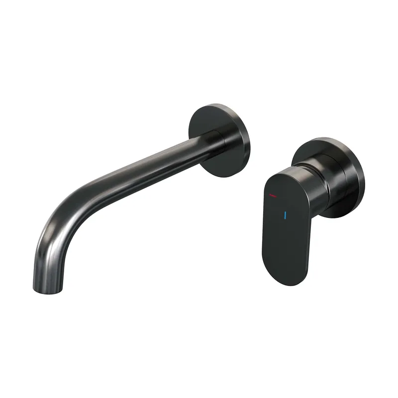Shop Nu Brauer Gunmetal Edition Inbouw Wastafelmengkraan met Gebogen Uitloop & Rozetten - Model C1 - Hendel Rechts - PVD - Geborsteld Gunmetal
