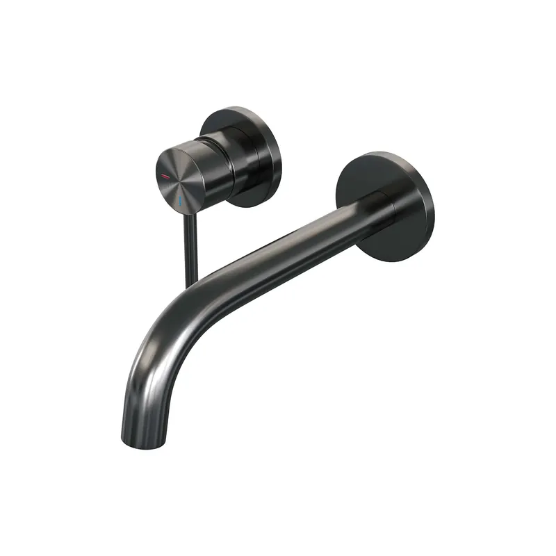 Laatste Kans Brauer Gunmetal Edition Inbouw Wastafelmengkraan met Gebogen Uitloop & Rozetten - Model A2 - Hendel Links - PVD - Geborsteld Gunmetal