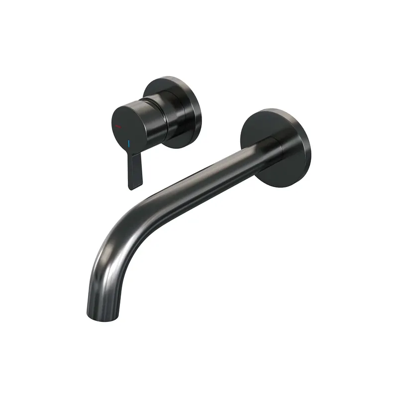 Snelle Levering Brauer Gunmetal Edition Inbouw Wastafelmengkraan met Gebogen Uitloop & Rozetten - Model E2 - Hendel Links - PVD - Geborsteld Gunmetal