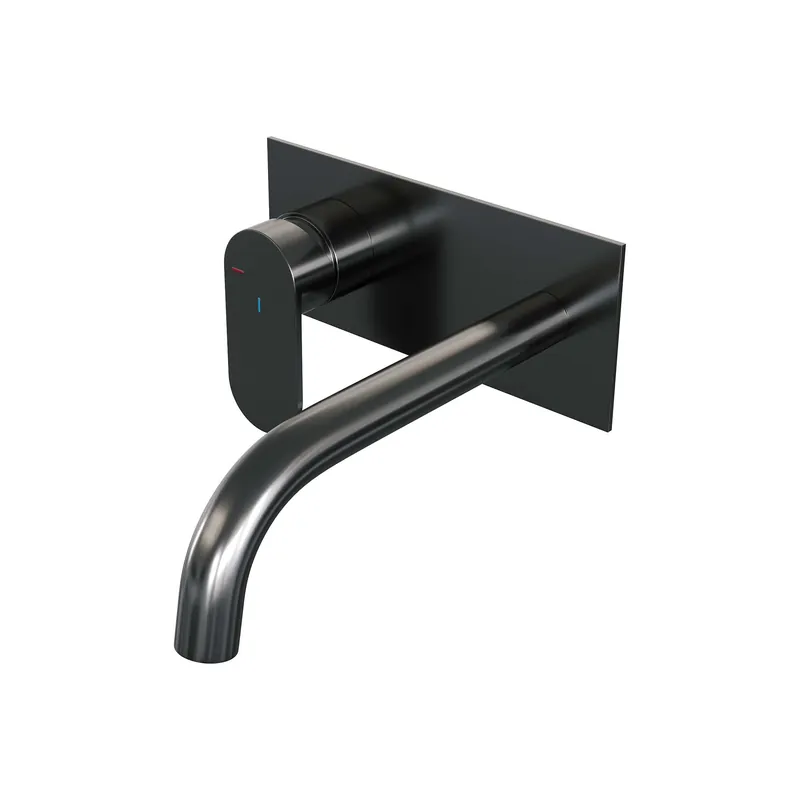 Nu Kopen Brauer Gunmetal Edition Inbouw Wastafelmengkraan met Gebogen Uitloop & Afdekplaat - Model C2 - Hendel Links - PVD - Geborsteld Gunmetal