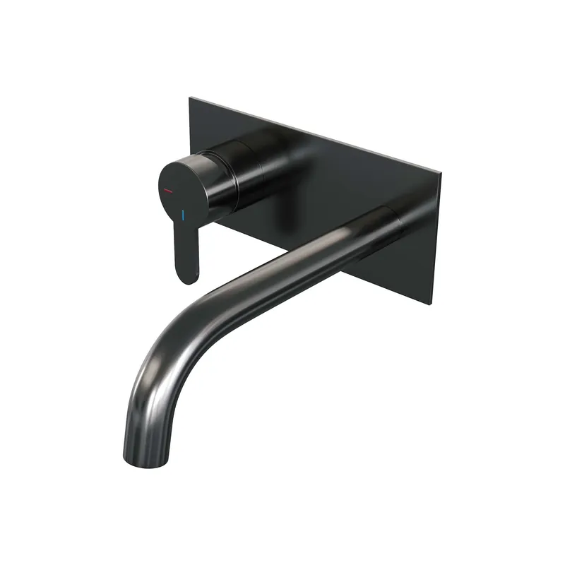 Brauer Gunmetal Edition Inbouw Wastafelmengkraan met Gebogen Uitloop & Afdekplaat - Model D2 - Hendel Links - PVD - Geborsteld Gunmetal Direct Verzonden