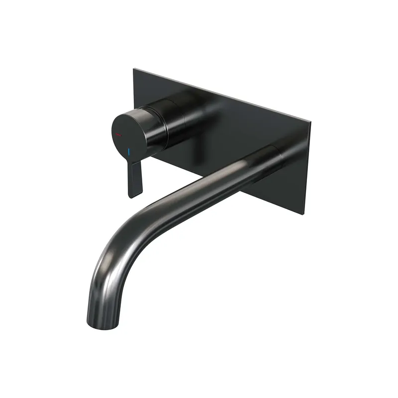 Veilige Betaling Brauer Gunmetal Edition Inbouw Wastafelmengkraan met Gebogen Uitloop & Afdekplaat - Model E2 - Hendel Links - PVD - Geborsteld Gunmetal
