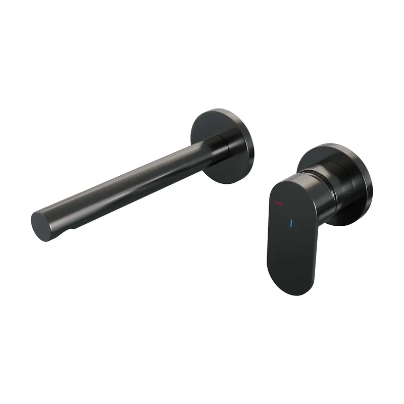 Brauer Gunmetal Edition Inbouw Wastafelmengkraan met Rechte Uitloop & Rozetten - Model C1 - Hendel Rechts - PVD - Geborsteld Gunmetal Op = Op
