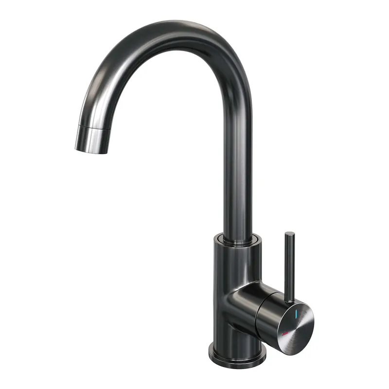 Op = Op Brauer Gunmetal Edition Opbouw Wastafelmengkraan met Draaibare Uitloop - Rond - Hoog - Hendel Model A - PVD - Geborsteld Gunmetal