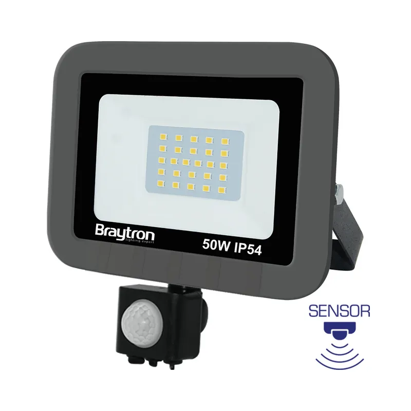 Braytron LED Bouwlamp met Beweging Sensor - IP54 - 50W - 6500K - Grijs Gratis Retour