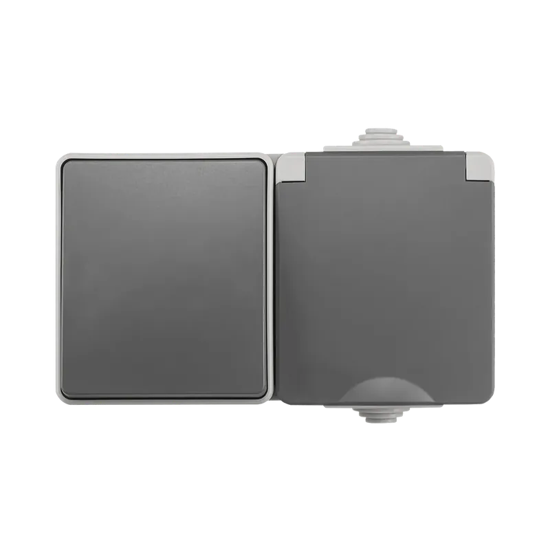 ION Industries Opbouw Combinatie Horizontaal Wandcontactdoos en Wisselschakelaar IP55 Grijs Dagaanbieding