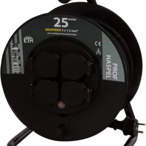 Shop Nu Q-Link Kabelhaspel Prof met Randaarde - Spatwaterdicht (IP44) - 3x1,5mm - 25mtr - Zwart