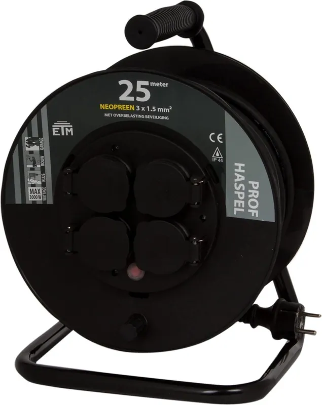 Shop Nu Q-Link Kabelhaspel Prof met Randaarde - Spatwaterdicht (IP44) - 3x1,5mm - 25mtr - Zwart
