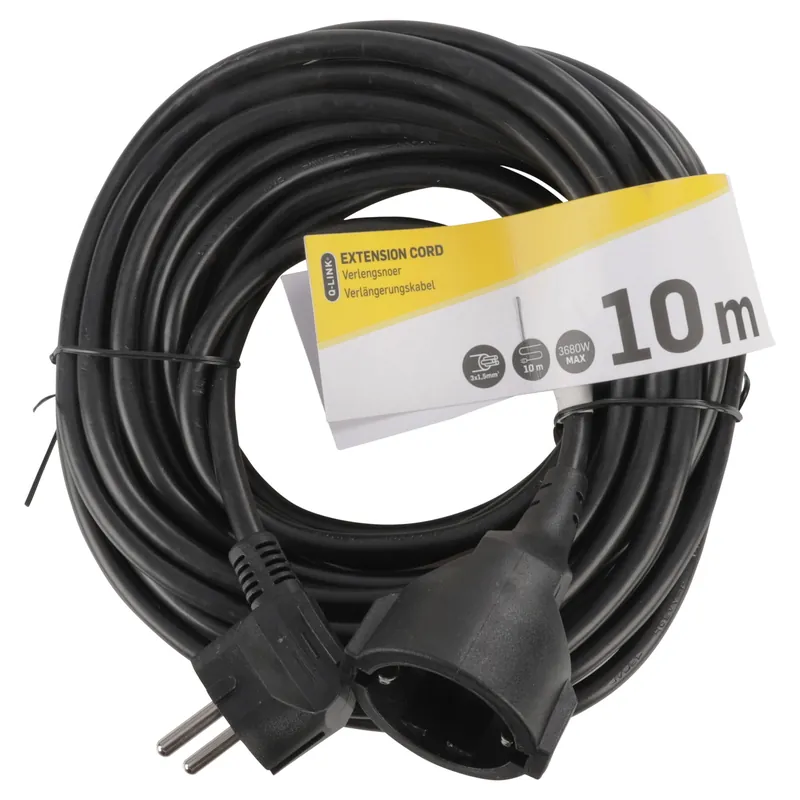 Speciale Aanbieding Q-Link verlengsnoer randaarde H05VV-F max 3680W zwart 3 x 1.5 mm² 10 m