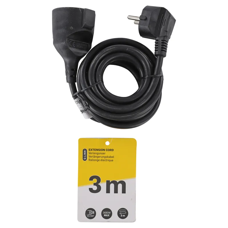Beste Prijs Q-Link verlengsnoer randaarde max 3680W zwart 3 x 1.5 mm² 3 m