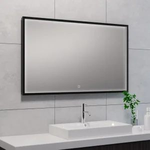 Superprijs Wiesbaden Avi Spiegel met LED Verlichting - Rechthoek - Dimbaar - Spiegelverwarming - 100x60cm - Mat Zwart