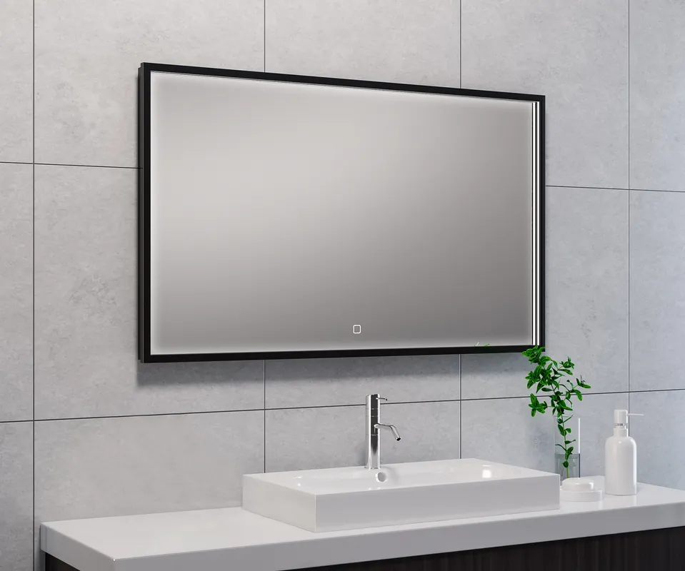 Superprijs Wiesbaden Avi Spiegel met LED Verlichting - Rechthoek - Dimbaar - Spiegelverwarming - 100x60cm - Mat Zwart