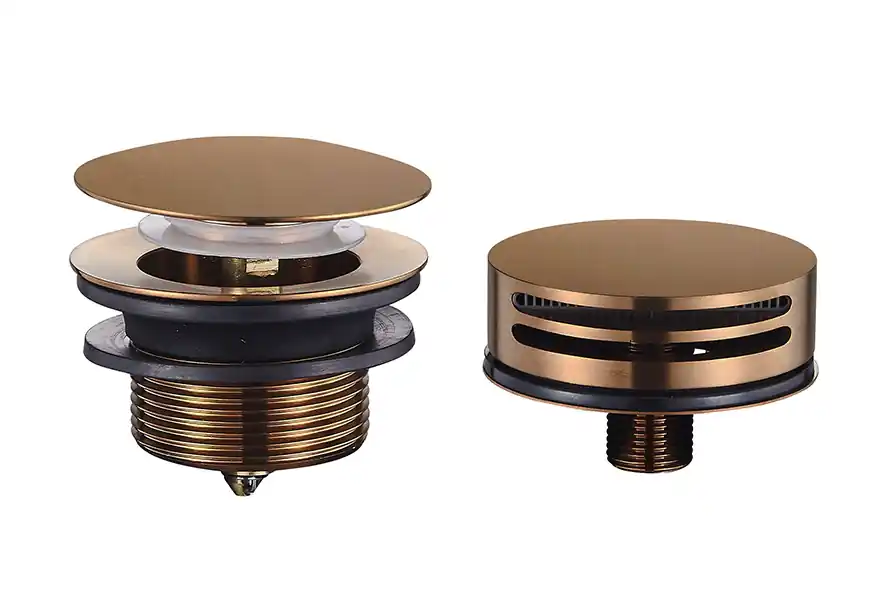 Actieprijs Wiesbaden Badvoer Knop/Plug met Clickwaste met Badoverloop & Badvulcombinatie - Afbouwdeel - Geborsteld Brons Koper
