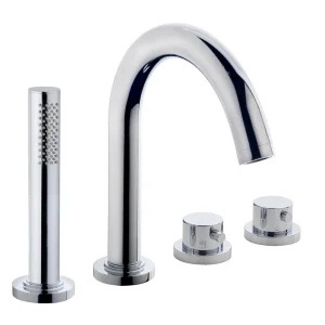 Betaalbaar Wiesbaden Caral 4-Gats Thermostatische Badrandkraan Afbouwset met Staaf Handdouche - Chrome