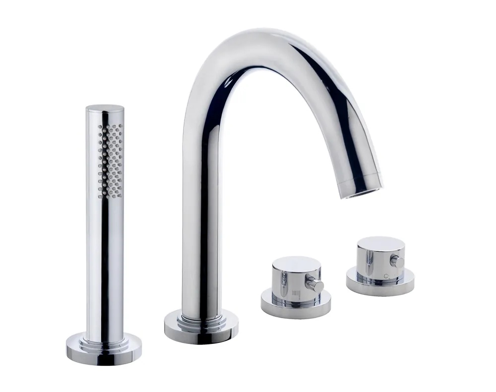 Betaalbaar Wiesbaden Caral 4-Gats Thermostatische Badrandkraan Afbouwset met Staaf Handdouche - Chrome