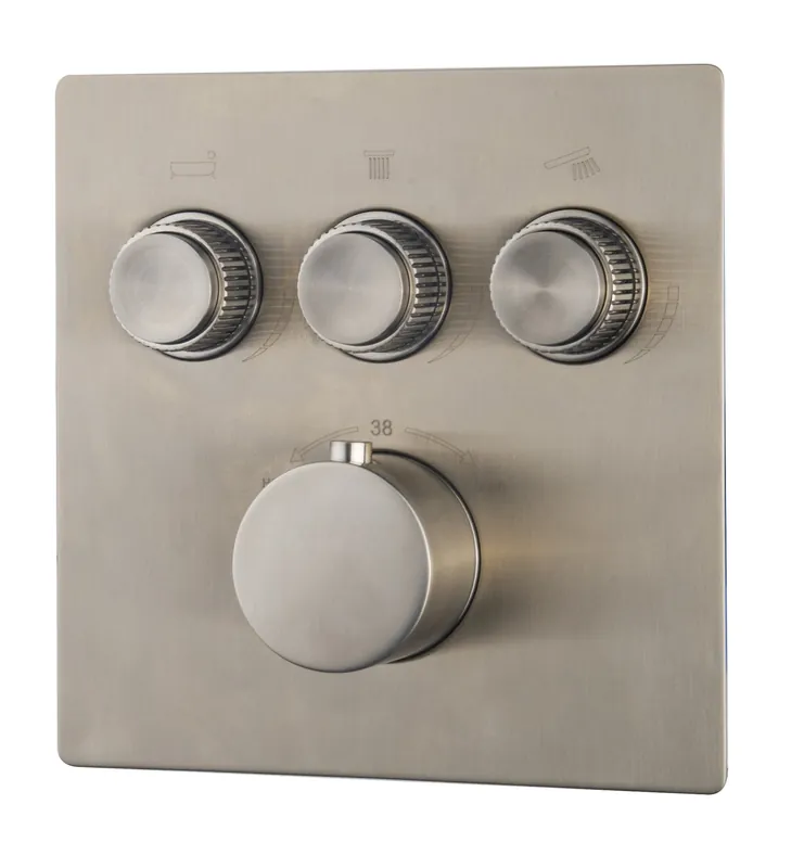 Speciale Aanbieding Wiesbaden Caral Klik Pro Inbouw Thermostaatkraan met 3-Weg Omstel - Afbouwdeel - Geborsteld RVS