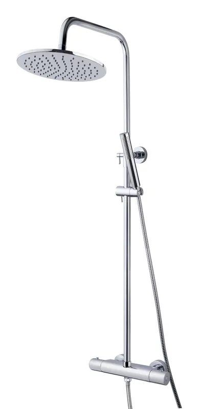 Wiesbaden Caral Thermostatische Opbouw Douchekraan met Stijgbuis, Douchekop Ø25cm, Staaf Handdouche & Doucheslang - Draaiknoppen - Chroom Bestel Nu
