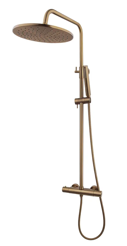 Flitsaanbieding Wiesbaden Caral Thermostatische Opbouw Douchekraan met Glijstang en Staaf Handdouche - Ø25cm - Geborsteld Brons Koper