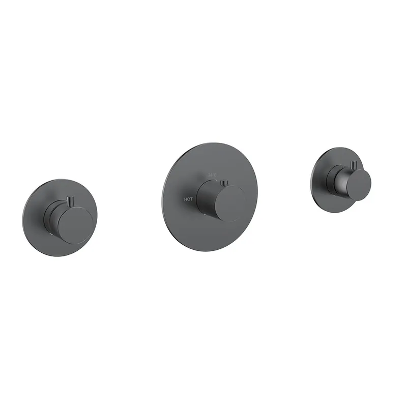 Koop Online Wiesbaden Dreams Thermostatische Douchekraan met 2 Stopkranen - Afbouwdeel - Geborsteld Gunmetal