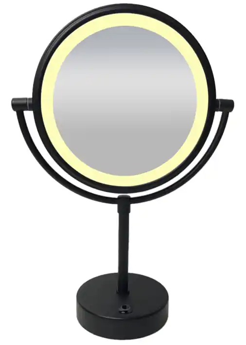 Fabrieksprijs Wiesbaden Home LED Scheerspiegel - Staand - Ø20cm - Mat Zwart