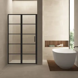 Alleen Vandaag Wiesbaden Horizon Nisdeur met Raster en Vast Paneel - Nano Coating - 8mm Helder Glas - 110x200cm - Mat Zwart
