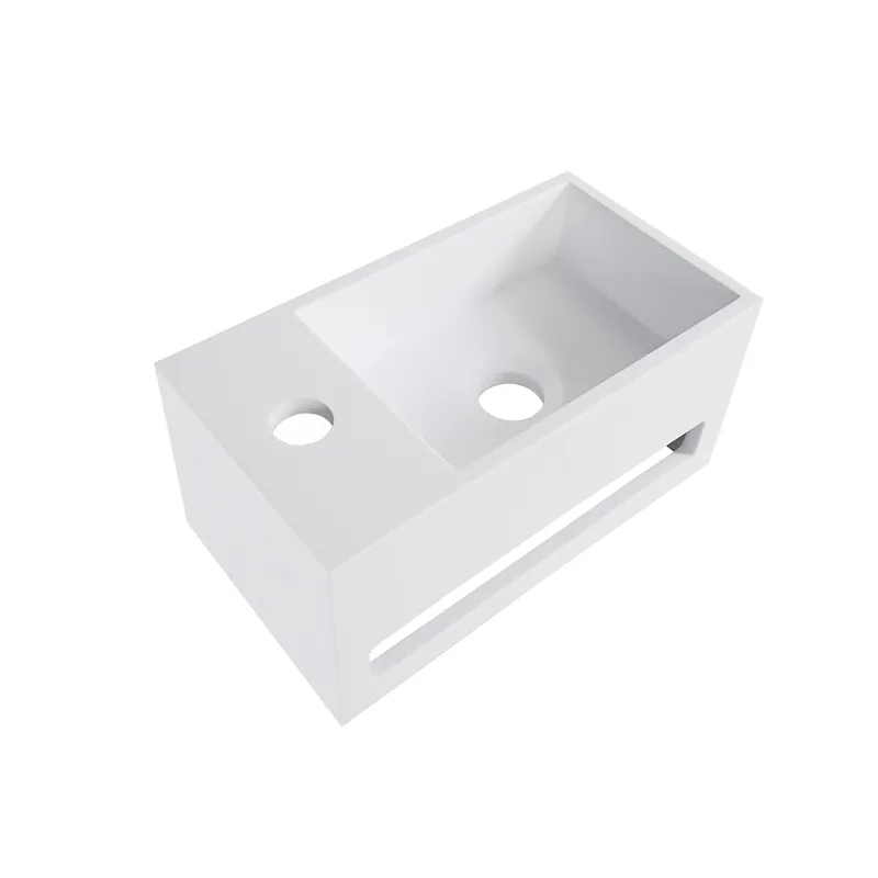 Merkproduct Wiesbaden Julia Solid Surface Fontein - Kraangat Links - 35x20x16cm - Mat Wit