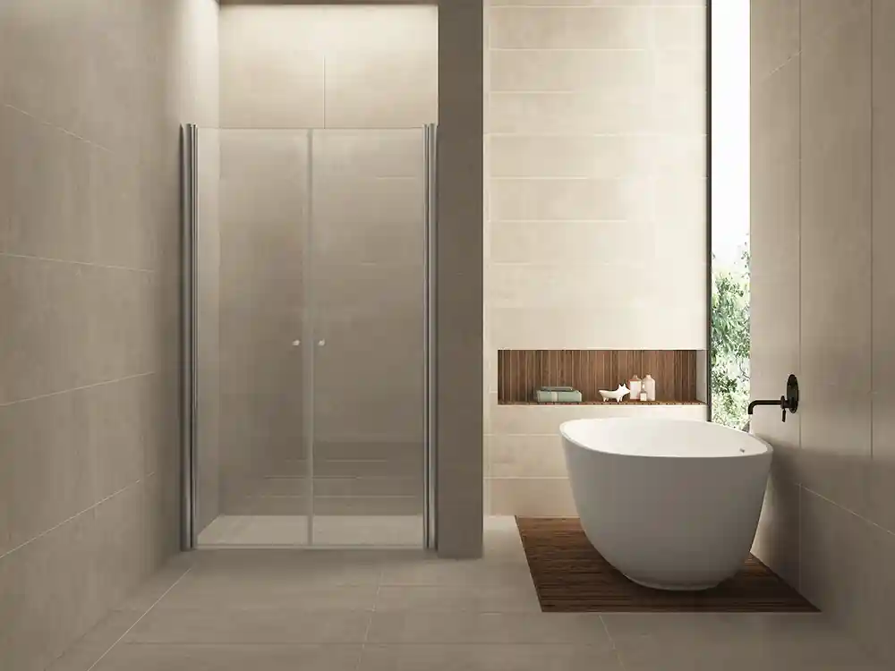 Wiesbaden Lagos Dubbele Pendeldeur - 6mm Helder Glaswand - 120x200cm - Nano Coating - Scharnierprofiel - Chroom Direct Verzonden