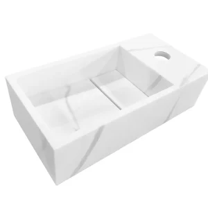 Op = Op Wiesbaden Noble Solid Surface Fontein - Kraangat Rechts - 36x18x10cm - Marmer Wit