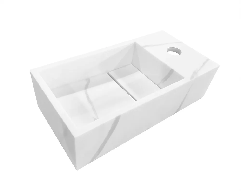 Op = Op Wiesbaden Noble Solid Surface Fontein - Kraangat Rechts - 36x18x10cm - Marmer Wit