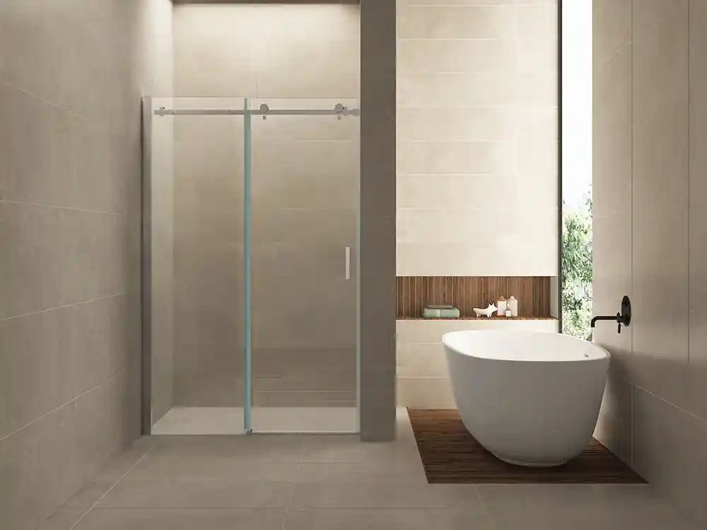 Alleen Vandaag Wiesbaden Puerta Schuifdeur - Muurprofiel - Nano Coating - 8mm Helder Glas - 140x202cm - Chroom