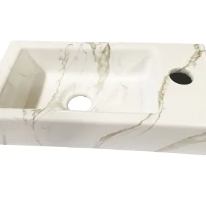 Laatste Versie Wiesbaden Rhea XS Keramisch Fontein - Kraangat Rechts - 36x18x9cm - Carrara