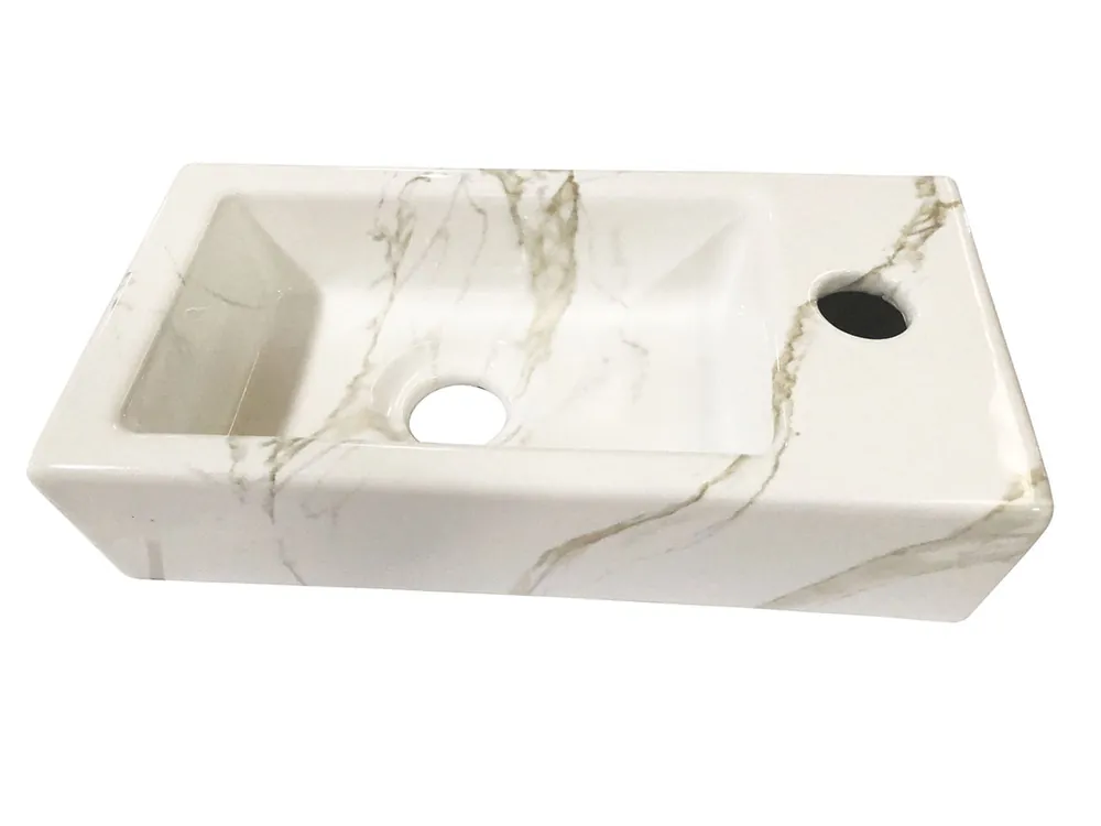 Laatste Versie Wiesbaden Rhea XS Keramisch Fontein - Kraangat Rechts - 36x18x9cm - Carrara
