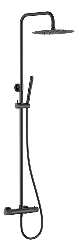 Wiesbaden Ribbd Thermostatische Regendouche met Glijstang en Staaf Handdouche - Opbouw - Ø25cm - Mat Zwart Korting