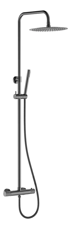 Tijdelijk Beschikbaar Wiesbaden Ribbd Thermostatische Regendouche met Glijstang en Staaf Handdouche - Opbouw - Ø25cm - Geborsteld Gunmetal