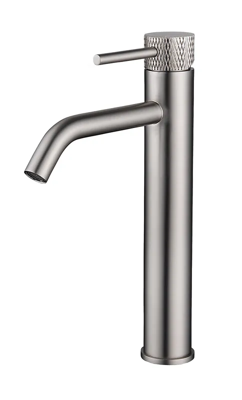 Wiesbaden Ribbd XL Wastafelkraan - Opbouw - Hoog - Geborsteld RVS Beste Prijs