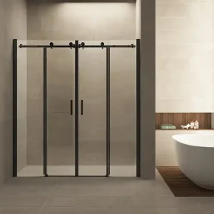 Wiesbaden Slide Schuifbare Nisdeur - Nano Coating - 8mm Helder Glas - 180x200cm - Mat Zwart Fabrieksprijs