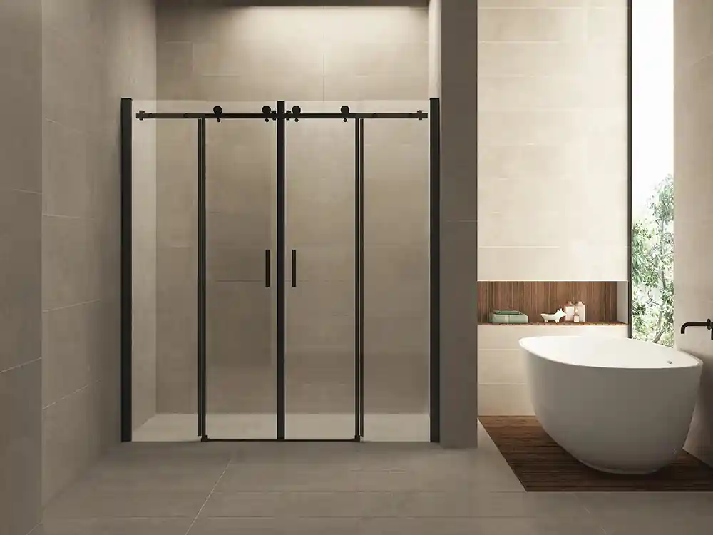 Wiesbaden Slide Schuifbare Nisdeur - Nano Coating - 8mm Helder Glas - 180x200cm - Mat Zwart Fabrieksprijs