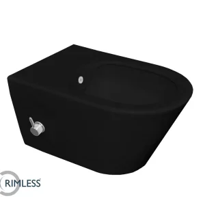 Wiesbaden Stero Wandcloset met Bidet en ingebouwde Bidetkraan - Koud Water - 53cm - Mat Zwart Beperkte Voorraad