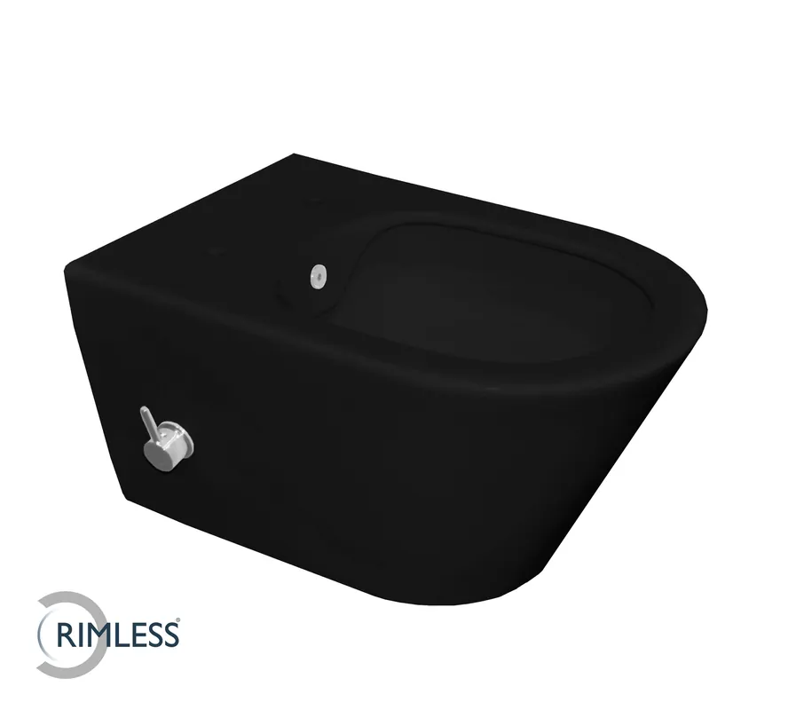 Wiesbaden Stero Wandcloset met Bidet en ingebouwde Bidetkraan - Koud Water - 53cm - Mat Zwart Beperkte Voorraad