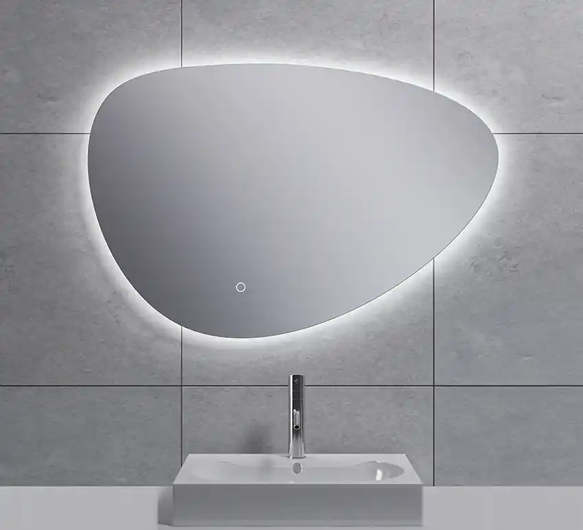 Exclusieve Aanbieding Wiesbaden Uovo Spiegel met LED Verlichting - Dimbaar - Spiegelverwarming - Asymmetrisch - 80x55cm