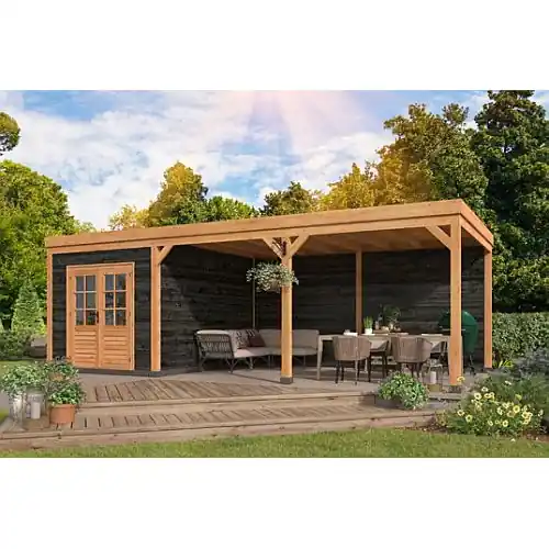 Must-Have Overkapping Red Class Wood plat dak Kiruna type 2 804x378 cm zwarte wanden