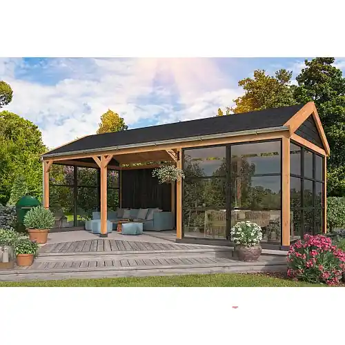 Overkapping Red Class Wood zadeldak Göteborg type 2 813x399 cm Lage Kosten
