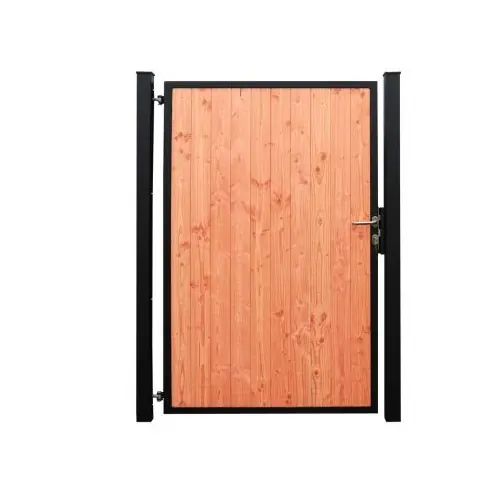 Staalverzinkt poortvleugelpakket Hybide linksdraaiend douglas 115x185x4 cm zwart RAL9005 Dagaanbieding