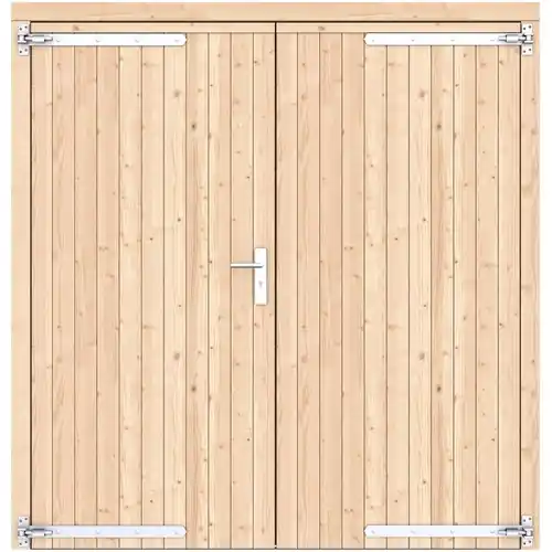 Vuren dichte dubbele deur 201x209 cm ld verzinkte hengen RVS beslag onbehandeld 1073246 Gecertificeerd