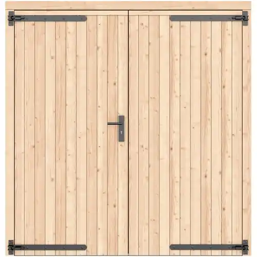 Vuren dichte dubbele deur 201x209 cm ld zwart beslag onbehandeld 1073247 Exclusieve Aanbieding