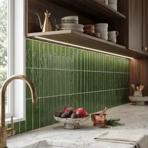 Wandtegel Equipe Handvorm Langwerpig Ritmo Groen Glans 7,5x30 Direct Beschikbaar
